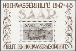 SAARLAND Bl. 2 **, 1948, Kleiner Block Hochwasserhilfe, Herstellungsbedingte Gummiknitter Im Rand, Pracht, Mi. 600.- - Altri & Non Classificati