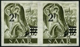 SAARLAND 229YIU Paar **, 1947, 2 Fr. Auf 12 Pf. Schwarzgrauoliv, Wz. 1Y, Ungezähnt, Im Waagerechten Paar, Pracht, G - Altri & Non Classificati