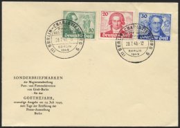 BERLIN 61-63 BRIEF, 1949, Goethe Auf Amtlichem FDC, Pracht, Fotoattest Schlegel, Mi. 700.- - Used Stamps