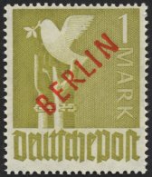BERLIN 33 **, 1949, 1 M. Rotaufdruck, Pracht, Gepr. Lippschütz, Mi. 550.- - Oblitérés