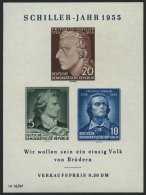 DDR Bl. 12IV **, 1955, Block Schiller Mit Abart Vorgezogener Fußstrich Bei J, Pracht, Mi. 60.- - Oblitérés