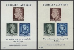 DDR Bl. 12IV/XI,II **, 1955, Block Schiller Mit Abart Vorgezogener Fußstrich Bei J, Beide Wz., 2 Prachtblocks - Oblitérés