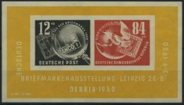 DDR Bl. 7 PF III **, 1950, Block Debria Mit Abart Schräger Weißer Strich über 1 Im Datum, übliche G - Usados