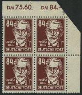 ALLGEMEINE-AUSGABEN 227b VB **, 1948, 84 Pf. Dunkelkarminbraun Bebel Im Viererblock, Pracht, Gepr. Schönherr, Mi. 1 - Other & Unclassified