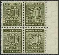 WEST-SACHSEN 135Xa VB **, 1945, 30 Pf. Bräunlicholiv, Wz. 1X, Im Randviererblock, Pracht, Gepr. Dr. Jasch, Mi. 800. - Autres & Non Classés