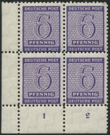 WEST-SACHSEN 121X VB **, 1945, 6 Pf. Versuchszähnung Im Unteren Linken Eckrandviererblock, Pracht, Gepr. Ströh - Altri & Non Classificati