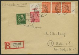 WEST-SACHSEN 118GY,119GX BRIEF, 1945, 8 Pf. Kriebitzsch, Wz. Y, Im Waagerechten Dreierstreifen Und 12 Pf., Wz. X, Sowie - Otros & Sin Clasificación