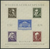 THÜRINGEN Bl. 3APFIV (*), 1946, Block Nationaltheater, Ungezähnt, Mit Plattenfehler Punkt Hinter Erstem E Im G - Autres & Non Classés