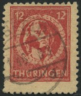 THÜRINGEN 97AXar O, 1945, 12 Pf. Karminrot, Vollgummierung, Hellchromgelbes Papier, Dicke Gummierung, Feinst (klein - Other & Unclassified