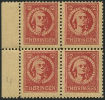 THÜRINGEN 97AXar VB **, 1945, 12 Pf. Karminrot, Vollgummierung, Hellchromgelbes Papier, Dicke Gummierung, Im Randvi - Autres & Non Classés