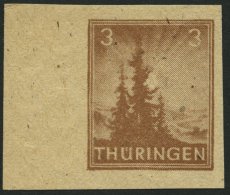 THÜRINGEN 92AYz2U **, 1946, 3 Pf. Orangebraun, Spargummierung, Dickes Papier, Fallende Papierstreifung, Ungezä - Altri & Non Classificati