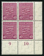 PROVINZ SACHSEN 84Xa VB **, 1945, 40 Pf. Dunkellilarosa, Wz. 1X, Im Unteren Rechten Eckrandviererblock, Dabei Plattenfeh - Andere & Zonder Classificatie