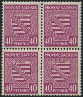 PROVINZ SACHSEN 84Xa VB **, 1945, 40 Pf. Dunkellilarosa, Wz. 1X, Im Viererblock, Pracht, Gepr. Ströh, Mi. 160.- - Autres & Non Classés