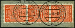 PROVINZ SACHSEN 77XPOL BrfStk, 1945, 8 Pf. Gelblichrot, Wz. 1X, Im Senkrechten Dreierstreifen Mit Kopfstehender POL-Loch - Altri & Non Classificati