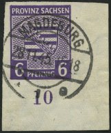 PROVINZ SACHSEN 69Xc O, 1945, 6 Pf. Dunkelgrauviolett, Wz. 1X, Untere Rechte Bogenecke, Pracht, Gepr. Ströh, Mi. (1 - Andere & Zonder Classificatie