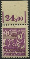 MECKLENBURG-VORPOMMERN 40yb **, 1946, 40 Pf. Violettpurpur, Oberrandstück, Pracht, Gepr. Kramp, Mi. (100.-) - Other & Unclassified