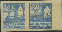 MECKLENBURG-VORPOMMERN 38ybU Paar **, 1946, 20 Pf. Lebhaftgrauultramarin, Ungezähnt, Im Waagerechten Paar Mit Recht - Other & Unclassified