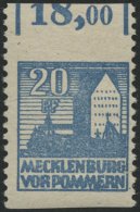 MECKLENBURG-VORPOMMERN 38yaUw **, 1946, 20 Pf. Blau, Waagerecht Ungezähnt, Pracht, Mi. 150.- - Other & Unclassified