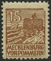 MECKLENBURG-VORPOMMERN 37yeII **, 1946, 15 Pf. Orangebraun, Graues Papier, Plattenfehler II, üblich Gezähnt Pr - Other & Unclassified