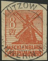 MECKLENBURG-VORPOMMERN 34yc O, 1946, 8 Pf. Schwärzlichorange, Graues Papier, Mit Ungeklärtem Stempel LÜTZ - Other & Unclassified