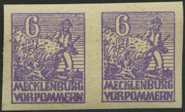 MECKLENBURG-VORPOMMERN 33yeU Paar **, 1946, 6 Pf. Grauviolett, Graues Papier, Ungezähnt, Im Waagerechten Paar, R&uu - Other & Unclassified