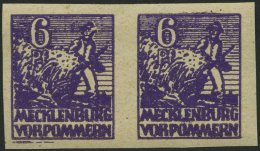 MECKLENBURG-VORPOMMERN 33ydU Paar **, 1946, 6 Pf. Dunkelrotviolett, Graues Papier, Ungezähnt, Im Waagerechten Paaar - Other & Unclassified