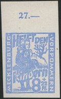 MECKLENBURG-VORPOMMERN 27aIVU **, 1945, 8 Pf. Hellultramarin Kinderhilfe Mit Plattenfehler K Von Kindern Links Besch&aum - Other & Unclassified