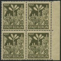 BERLIN UND BRANDENBURG 7Abwaz VB **, 1945, 30 Pf. Schwärzlichbraunoliv Im Randviererblock, Pracht, Gepr. Zierer, Mi - Altri & Non Classificati