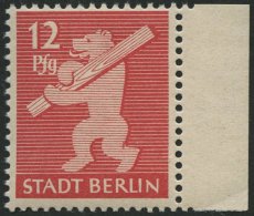 BERLIN UND BRANDENBURG 5AAwbx **, 1945, 12 Pf. Mittelkarminrot, Hellchromgelbes Papier, Glatter Gummi, Pracht, Gepr. Str - Other & Unclassified