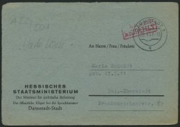 ALL. BES. GEBÜHR BEZAHLT DARMSTADT, 22.4.47, Roter R2 Gebühr Bezahlt, Prachtkarte - Other & Unclassified