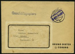 ALL. BES. GEBÜHR BEZAHLT COBURG, 8.5.46, Violetter R1 Gebühr Bezahlt, Geschäftsbrief Feinst - Autres & Non Classés