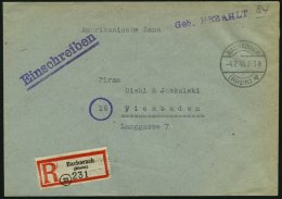 ALL. BES. GEBÜHR BEZAHLT BACHARACH (RHEIN), 4.7.46, Violetter L1 Geb. BEZAHLT, Handschriftlich 84 Auf Einschreibbri - Other & Unclassified