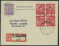 ROSSWEIN 2 BRIEF, 1946, 570 Jahre Roßwein, Aufdruck Braunrot, Mit 6 Pf. Violett Auf Kleinformatigem Einschreibbrie - Private & Lokale Post