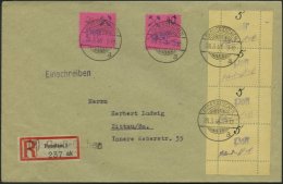 GROSSRÄSCHEN 3S BRIEF, 1946, 5 Pf. Gebührenmarke Aus Streifen Im Senkrechten Viererstreifen Mit Mi.Nr. 9 Und 1 - Correos Privados & Locales