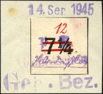 GROSSRÄSCHEN-VORLÄUFER V 26U BrfStk, 1945, 12 Pf. Rot, Ungezähnt, Prachtbriefstück, Fotobefund Kunz, - Posta Privata & Locale