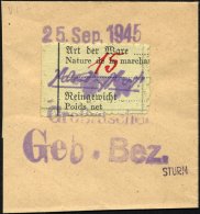 GROSSRÄSCHEN-VORLÄUFER V 11I BrfStk, 1945, 15 Pf. Zollformular, Nur Eine Wertangabe, Prachtbriefstück, Ge - Private & Lokale Post