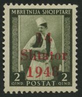 ALBANIEN 2I **, 1943, 2 Q. Bräunlicholiv Mit Abart 1948 Statt 1943, Kleiner Zahnfehler Sonst Pracht, Gepr. Krischke - Occupazione 1938 – 45