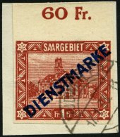 SAARGEBIET D 11IU BrfStk, 1922, 1 Fr. Diagonaler Aufdruck, Type I, Oberrandstück, Ungezähnt, Mit Rückdati - Otros & Sin Clasificación