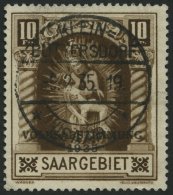 SAARGEBIET 194II O, 1934, 10 Fr. Volksabstimmung Mit Abart Weißer Strich Durch Innenfeld Der 0, Zentrischer Stempe - Other & Unclassified