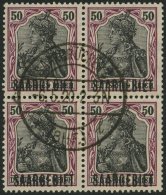 SAARGEBIET 38y VB O, 1920, 50 Pf. Dunkelbräunlichlila/schwarz Auf Orangeweiß Im Zentrisch Gestempelten Vierer - Other & Unclassified
