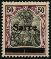 SAARGEBIET 13yIA **, 1920, 50 Pf. Dunkelbräunlichlila/schwarz Auf Orangeweiß, In Der Mitte Senkrecht Geteilte - Other & Unclassified