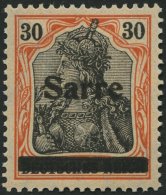 SAARGEBIET 10yI *, 1920, 30 Pf. Dunkelrotorange/schwarz Auf Orangeweiß, Type I, Falzreste, Ein Kurzer Zahn Sonst P - Other & Unclassified
