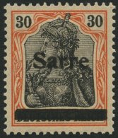 SAARGEBIET 10yI *, 1920, 30 Pf. Dunkelrotorange/schwarz Auf Orangeweiß, Type I, Falzrest, Pracht, Kurzbefund Braun - Other & Unclassified