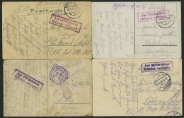 FELDPOST I.WK 1915/17, 7 Feldpostkarten Aus Dem Baltikum, Mit Verschiedenen Stempeln Aus Militärischen Gründen - Used Stamps