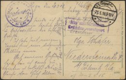 LETTLAND Feldpoststation Nr. 383, 21.3.18, Mit Aptiertem Stempel K.D. FELDPOST ** Auf Farbiger Ansichtskarte (Riga-Kathe - Latvia