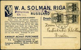 POSTGEBIET OB.OST 1a BRIEF, 1918, 21/2 Pf. Grauoliv, 3x Auf Drucksachenkarte Von RIGA Nach Dresden, Violetter Nebenstemp - Autres & Non Classés