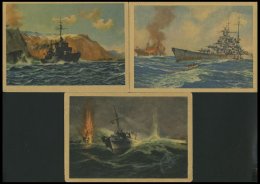 DEUTSCHE SCHIFFSPOST Seeschlachten Zweiter Weltkrieg: 3 Verschiedene Ungebrauchte Ansichtskarten Vom Marine Bilderdienst - Marittimi