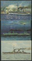MSP VON 1914 - 1918 Panzerkreuzer Goeben, 3 Verschiedene Farbige Künstlerkarten, Pracht - Maritiem