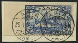 SAMOA 17 BrfStk, 1901, 2 M. Schwärzlichblau, Linkes Randstück, Prachtbriefstück, Signiert Friedemann, Mi. - Samoa