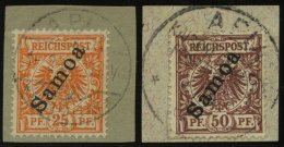 SAMOA 5a,6 BrfStk, 1900, 25 Pf. Gelblichorange Und 50 Pf. Lebhaftrötlichbraun, 2 Prachtbriefstücke, Mi. (175.- - Samoa